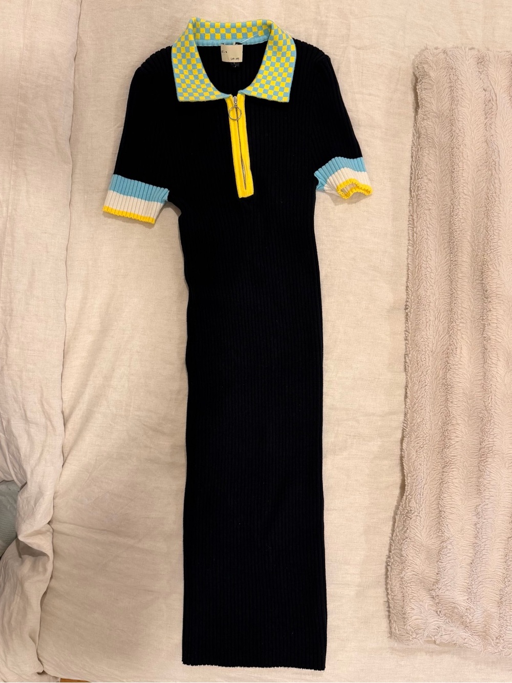 Giu Giu Polo Dress Striped Ribbed Knit Blue Midi Dress